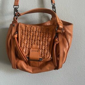 KOOBA Mini Jonnie Basket Woven Leather Satchel caramel orange‎ adjustable strap